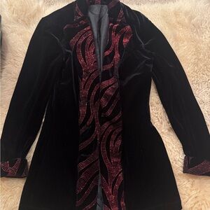 Elegant Black and Red Velvet Women's Jacket